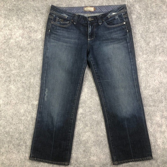 Paige Cropped Pico Jeans Women's 30 Medium Wash Stretchy Low Waist Flap Button - Picture 1 of 12